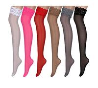gigkik Lace Top Silicone Thigh High Stockings Sheer, 15d 6 Color, One size