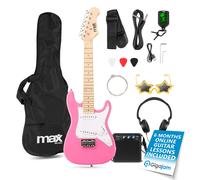 Max GigKit Junior Electric Guitar Starter Pack, Pink 1/4 Size - Complete Beginner Set for Kids 4-8, 10W Amp, Soft Case, Tuner, Picks, Strings & Star Sunglasses