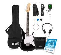 Max GigKit Junior Electric Guitar Starter Pack, 3/4 Size, Black - Complete Beginner Kit for Kids 8-13, 20W Amp, Headphones, Case, Digital Tuner, Strap, Picks, Spare Strings