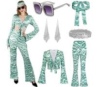 Gigquake Hippie Costume Women's 60s 70s Outfits 60s 70s Hippie Be Clothing Flared Trousers Hippie Boho Accessories Fancy Dress Costumes Theme Party Disco Necklace Earrings Headband Sunglasses