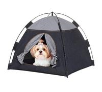 Gigreinc Cat Tent for Indoor & Outdoor - Breathable Mesh with Stylish Denim Plaid Pattern - Portable Cat House, Puppy Tent L Size (22.8×22.8×18.5 Inches) for 12-20 lbs. Pets.
