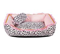 Gigreinc Dog Bed for Small Dogs and Cats - Cute Pink Leopard, Washable Square Shape Sofa Bed, Pet House Nest Cave (L, 22.0" L x 17.0" W x 6.0" Th)