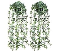Gigtoop 2 pack Artificial Hanging Plant,Artificial Plant Eucalyptus,Greenery Faux Fake Ivy Decor, Fake Ivy Potted Plants for Indoor Outdoor Home Decor Wall Room Patio Office Table Shelf
