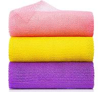 GIGULES, 3 Pieces African Net Bath Sponge African Exfoliating African Scrubbing Long Net Rag African Wash Net Shower Body Scrubber, Yellow Pink Purple