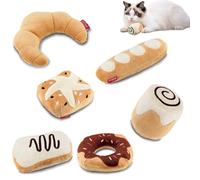 Gigwi Catnip Toys for Indoor Cats, Interactive Cat Toys for Kittens, Crinkle Pillow Cat Kicker Toys, Soft Teething Exercise Kitty Toy Bread Set of 6 Cat Chew Toy Plush