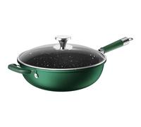GiHaood 34cm Non Stick Wok with Lid, Induction Stir Fry Pan Large Capacity | Glass Lid Included, No Chemical Coated, Fine Iron Material, Deep Wok Pan with Ergonomic Handle for Gas Electric Hobs (Green)