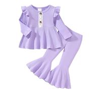 GiHaood Baby Clothes Girl Honest Baby Clothing Flying Sleeve Ruffle Pants Purple New Born Baby Gift Winter Outfits 4-5 Years