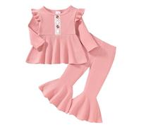 GiHaood Baby Girls' Clothing Honest Long-Sleeve Top Ruffle Pants Set Pink Little Girl Spring Outfits Girl Clothes 3-4 Years
