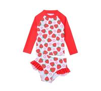 GiHaood Girls 2 Piece Swimsuit Cute Red Strawberry Long Sleeve with Ruffle Bikini Bottoms Swimwear Rash Guard Swimming Set for Summer Beach Children 7 Years