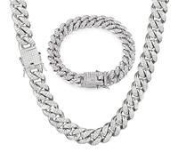 GIHENHAO Cuban Link Chain for Men, Iced Out Chains Silver Necklace Bracelets Bling Diamond Chain for Mens Women Boys 13 mm Hip Hop Jewellery