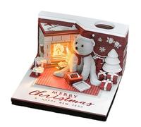 Gihioue 3D Calendar 2025, 3D Art Calendar 2025 - Notepad Desk Calendar | Christmas Bear Time Piece Calendar, Sticky Notes 2025 Calendar with LED Lights, Paper Carving Art Desk Decoration