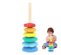 Gihioue Baby Stacking Rings, Motor Skills Toy Rotating Stacking Rings - Tower Activity Cube with Rainbow Blocks for Sorting Game and Developing Fine Motor Skills as a Birthday Gift for