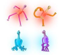 Gihioue Telescopic Suction Cup Toy, Travel Toy, Dinosaur Sensory Tube, Set of 4, Easy Learning Toy with Light for Party Games, Travel, Birthday Award