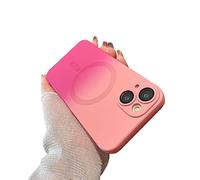 Gihklty Compatible with iPhone 15 Phone Case[Magsafe Compatible] Gradient Color Design TPU Silicone Shockproof Non-Slip with Camera Lens Protector for iPhone 15(Peach Pink&Neon Pink)
