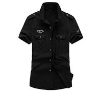 Gihuo Men's Short Sleeve Military Button Down Cargo Shirt - Black - Medium