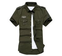 Gihuo Men's Short Sleeve Military Button Down Cargo Shirt - Green - S