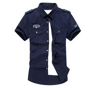 Gihuo Men's Short Sleeve Military Button Down Cargo Shirt - Navy - S