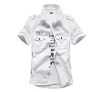 Gihuo Men's Short Sleeve Military Button Down Cargo Shirt - White - XL
