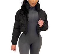 Gihuo Women's Cropped Puffer Jacket Zip Up Winter Short Quilted Jackets Bubble Coat, Black, M