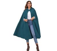 Gihuo Women's Wool Blend Hooded Cape Poncho Maxi Cloak Coat, Darkblue, One Size