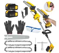 gihusrzx 2-in-1 Cordless 6 Inch Pole Saw & Mini Chainsaw, 2 x 1.5Ah Ah Battery Powered Chain Saw, Brushless Motor, Lightweight, 5.9 FT Max Reach Pole Saw for Tree Trimming, Wood Cutting Yellow