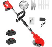 gihusrzx 24V Cordless String Trimmer, Trimmer and Edger Telescopic Rod D-Shaped Handle Cordless Electric Weed, 2 X 6.0Ah Batteries/1 X Fast Charger Included, for Lawn, Garden, Yard Red