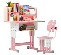 gihusrzx 2Pcs Kids Functional Desk and Chair Set, Ergonomic Height Adjustable Children School Study Desk with Four Partition Book Stand, Hook, Cup Holder and Storage Drawer for Boys Girls Pink