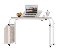 gihusrzx 40cm Wide Overbed Table with 360 Degree Wheels, Overbed Desk, Side Bookshelf, Tilt Sofa Bed Table, Length & Height Adjustable, White, 80 cm