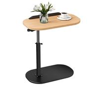 gihusrzx C Shaped Side Table Sofa Tray for Couch 360 Degree Swivel/Adjustable Height, 2-Tier Storage Sofa Bed Bathroom Study TV Tray Reversibl End Table for Living Room Bedroom Wooden Color