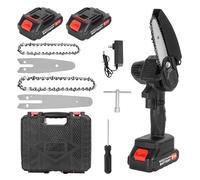 gihusrzx Cordless Chainsaw Compatible for 21V 1.5A Battery, 4/6 Inch Switchable Bars, Brushless Motor, Portable Wood Cutter for DIY, Tree Trimming, & Gardening (2 Battery Included) Red