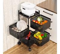 gihusrzx Fruit and Vegetable Basket Bowls for Kitchen,4 Tier Rotating Storage Rack Cart With Metal Top Lid,Double fixing ＆Metal Support Wheels Kitchen Storage Rack For Potato Onion Bread Black 4-La