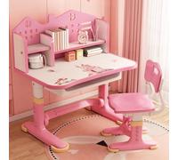 gihusrzx Kids Desk and Chair Set, Height Adjustable Functional Children School Study Desk with with Castle Backboard, Widened Desktop, Bookstand and Storage Drawer for Boys and Girls Pink