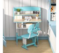gihusrzx Kids Functional Desk and Chair Set, Ergonomic Height Adjustable Children School Study Desk with Tilt Desktop, Book Stand, Hook, Cup Holder and Storage Drawer for Boys Girls Blue