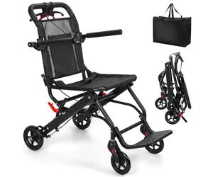 gihusrzx Lightweight Foldable Transport Ultra-Thin Wheelchair for Adults - Portable, with Flip-up Fold-Back Armrests, Aluminum Alloy Frame, Ideal for Seniors & Travel, Bearing 286lbs Black