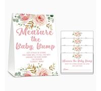 Gihyan Baby Shower Game Set, Measure The Baby Bump(1 Standing Sign + 50 Guessing Cards), Floral How Big is Mommy's Belly Party Game, Blush Pink Baby Shower/Gender Reveal Party Favor Decor(A02)