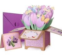 Giiffu 3D Pop Up Mother’s Day Card, Purple Tulips, Birthday Pop Up Cards for Mom, Daughter, Wife, Grandma, Sister, Aunt,Teacher, Tulip Flower Bouquet 3D Greeting Cards with Note Card and Envelope