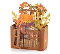 Giiffu 3D Thanksgiving Pop-Up Card - Handmade Happy Thanksgiving Card with Turkey & Pumpkin Design, Fall Greeting Card for Autumn Blessings & Thank You Wishes