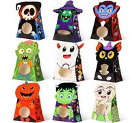 Giiffu 54PCS Halloween Sweet Boxes with Window - 9-Design Halloween Party Gift Bags for Treats, Snacks & Trick or Treat Candy | Kids Party Favors & Goodie Bags | Party Supplies