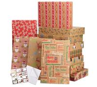 Giiffu Kraft 12 Count Medium Size Christmas Boxes with Lids - Assortment of 12 Design Holiday Present Boxes with Tissue Paper & Tag Sticker