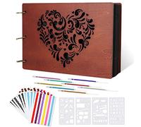 Giiffu Wooden Scrapbook, Photo Album 31x21cm 100 Pages DIY Gift Scrapbooking Kit with 8 Pens, 10 Stickers, 4 Stencils - Memory Book & Guest Book for Couples, Wedding, Anniversary, Valentine's Day