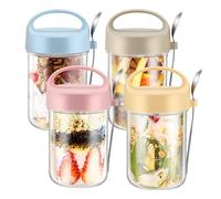 Giilayky 4 Pack Reusable Overnight Oats Jars with Lid and Spoon, 430ml Airtight Oatmeal Container, Glass Jars for Cereal, Milk, Vegetable and Fruit Salad Storage Container with Measurement Marks