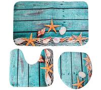 Giilayky Beach Seashells Starfish Sand Bath Mat Holidays Summer Bathroom Carpet Rug Non-Slip 3 Piece Toilet Mat Set Starfish Floor