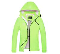 GIISAM Women's Waterproof Rain Jacket,Lightweight Windproof Full Zip Women's Packable Fall Raincoat Windbreaker with Hood, Fluorescent Green, 3XL