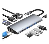 GIISSMO USB C Hub, Docking Station 11 in 1 with 4K-HDMI, VGA, USB-C 100W PD, 4 USB-A, RJ45 Gigabit Ethernet, SD/TF Card Reader, 3.5mm Audio Jack, Multiport Adapter for MacBook and other Type C devices