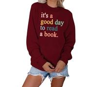 GIIWAKI Grey Sweatshirt Reading Shirt Reading Shirts For Teachers Cream Sweatshirt Cute Sweatshirts For Women Crew Neck Sweater For Women Teacher Tops Fleece Sweatshirts For Women Green Sweater