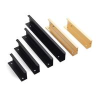 GIJMZY 2pc Hidden Furniture Handles Matte Black Gold Silver Kitchen Cabinet Pull Wardrobe Not Punched for Cabinets and Drawers(Black-500mm)