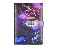 GIJMZY A5 Twelve Constellations Notebook With Lock Diary Journal Office Notepad Line Agenda Planner Magic Note Book Sketchbook Plan DIY(Color 7)