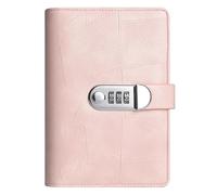 GIJMZY A6 Splicing Retro Lock PU Clip-on Notebook Leather Loose Leaf Cover Notebooks Journal Kawaii Stationery(Only cover pink)