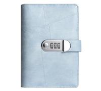 GIJMZY A6 Splicing Retro Lock PU Clip-on Notebook Leather Loose Leaf Cover Notebooks Journal Stationery(Only cover blue)