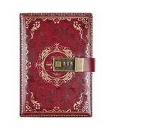GIJMZY B6 Diary Journal With Lock Leather Cover Notebook Password Agenda Planner Stationery Sketchbook Organizer Retro Flower Office(Red)